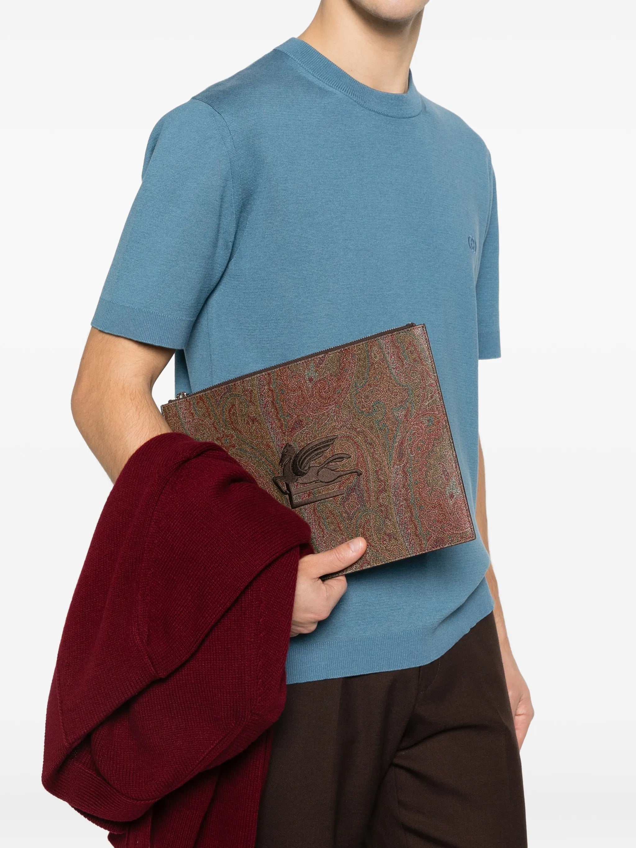Rectangular Brown Paisley Pattern Wristlet Pouch