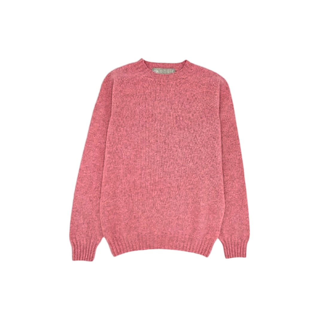 Classic Crew Neck Pink Sweater With Ribbed Cuffs