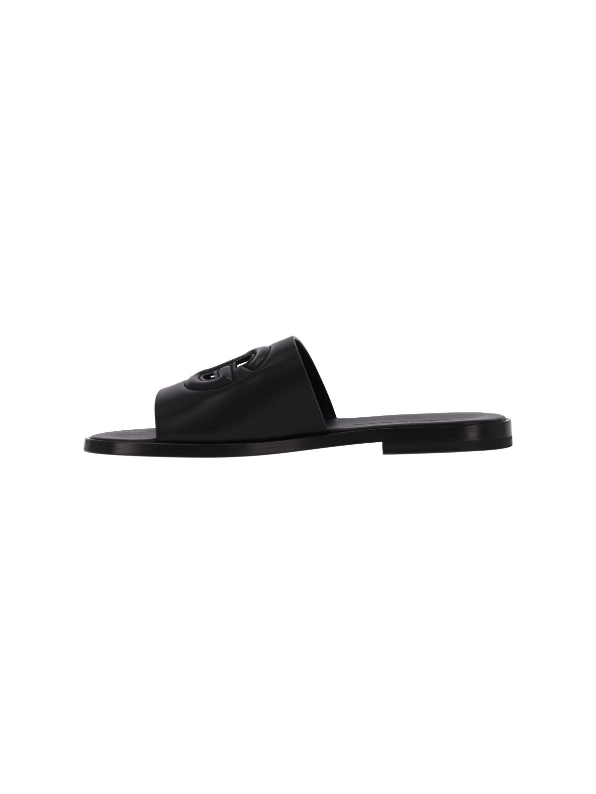 Black Logo-Embossed Leather Slide Sandals