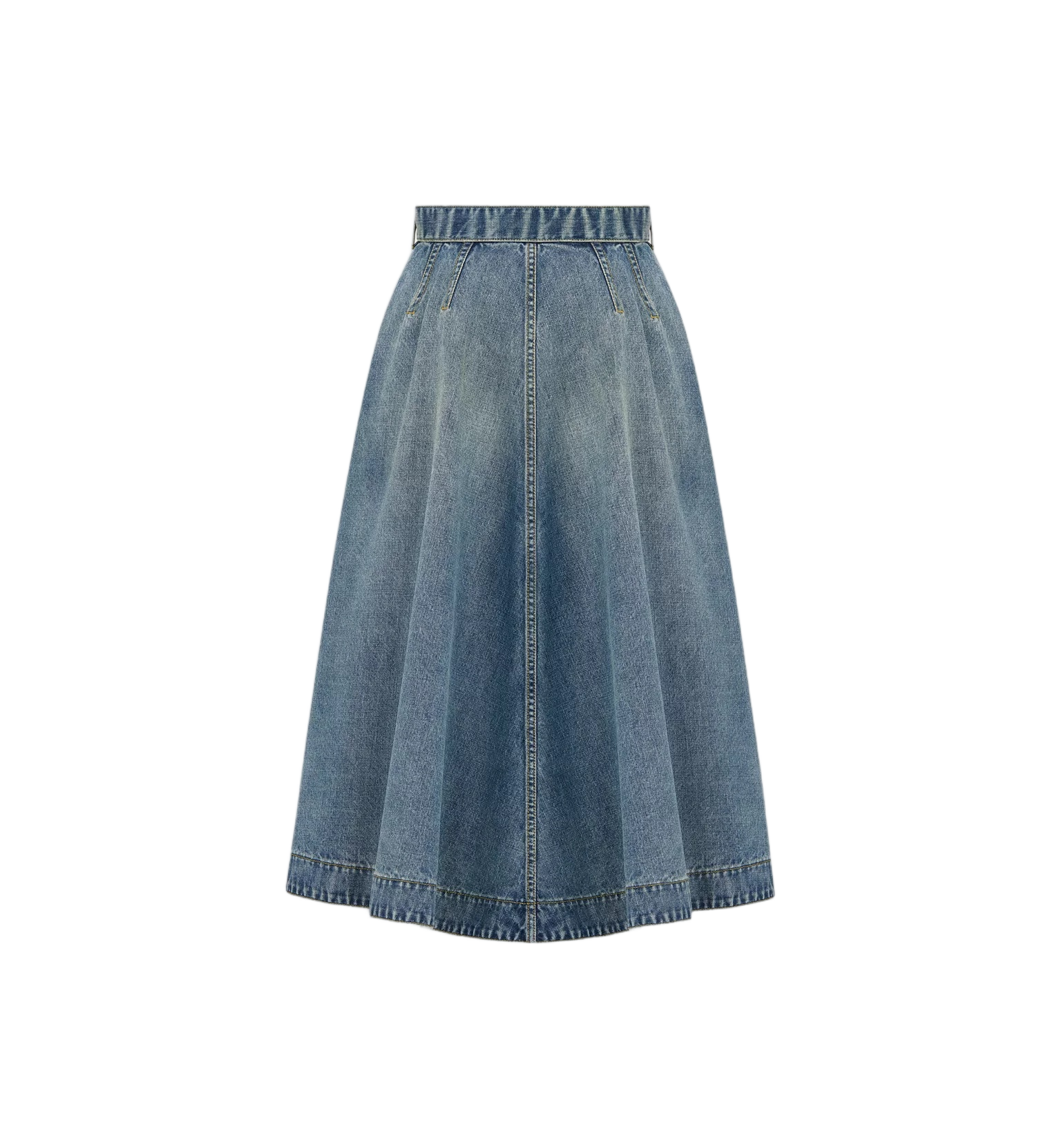 Flared Denim Button-Down Midi Skirt