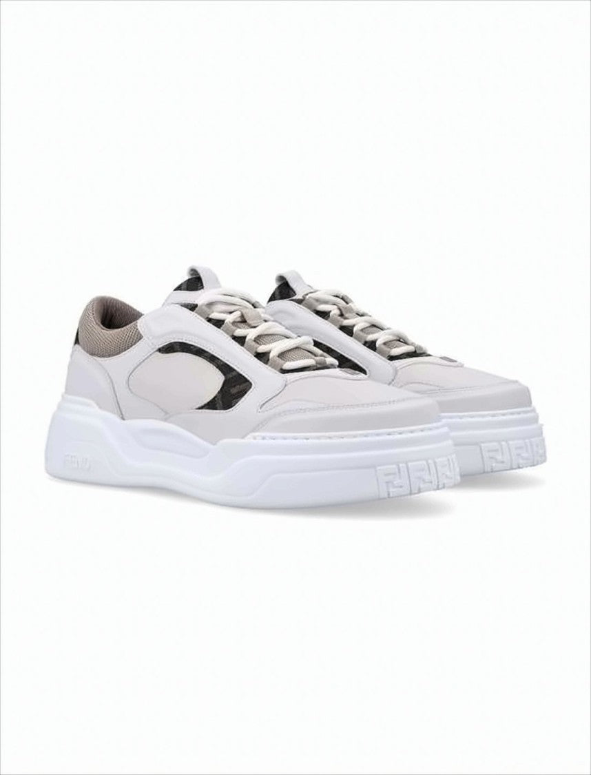 Panelled White Sneakers with Sole