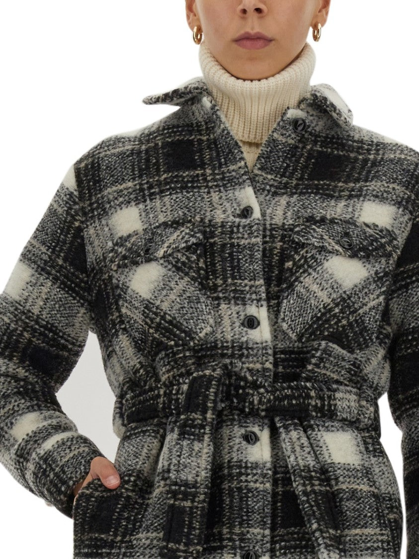 Checkered Pattern Coat With Classic Collar