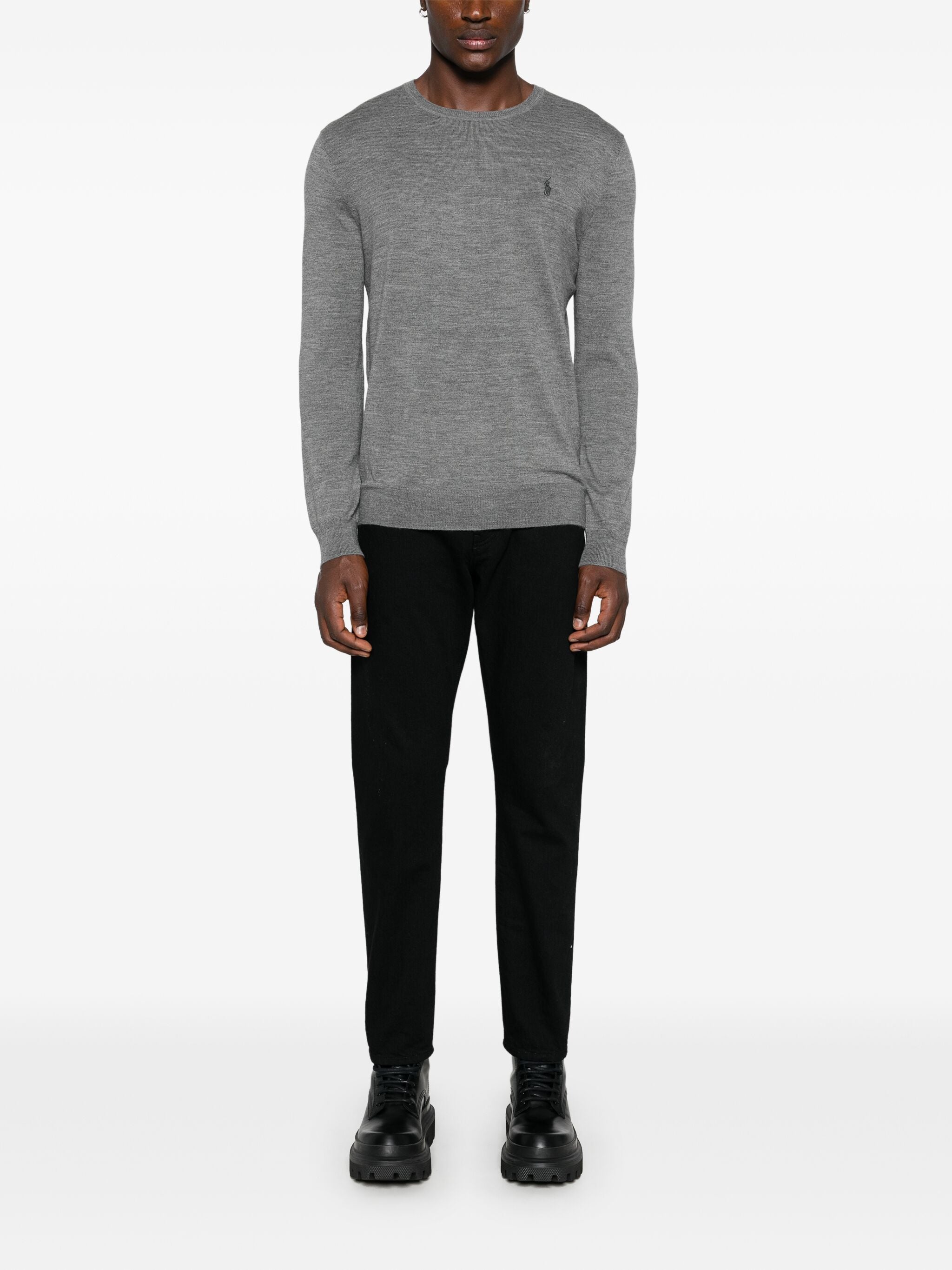 Grey Pullover Tailored Crew Neck Pullover