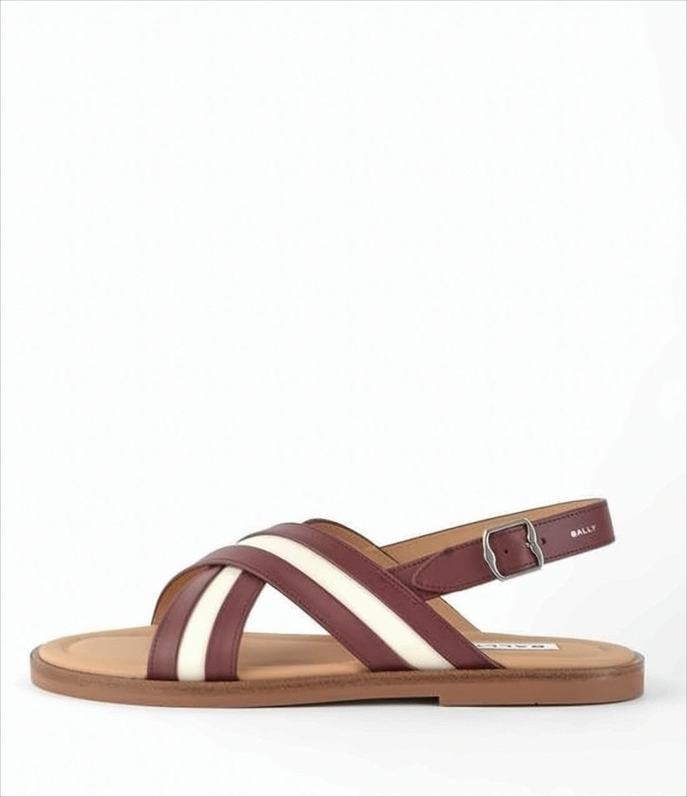 Brown Calfskin Leather DOM Sandals with Crossed Straps