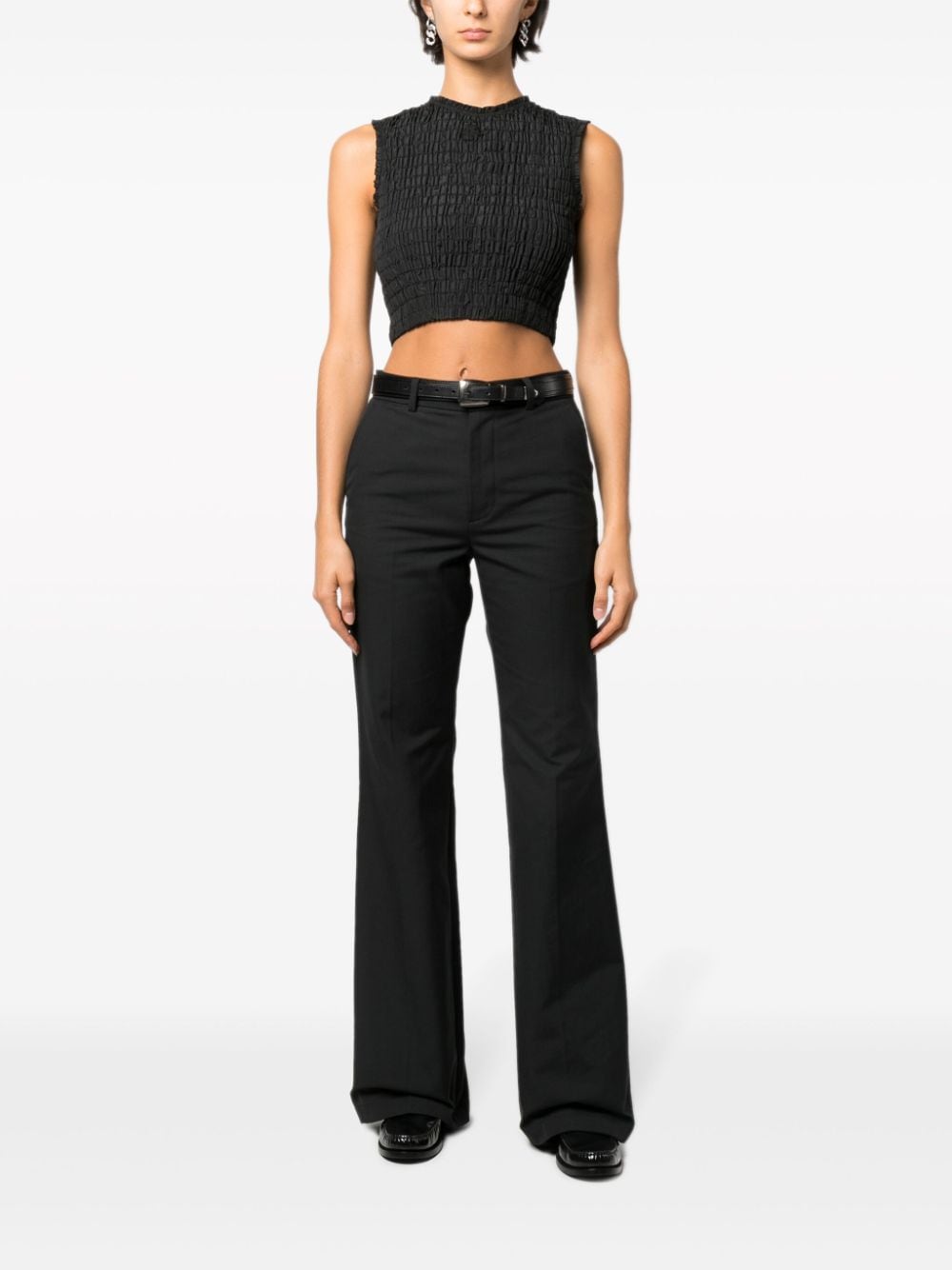 Smocked Black Crop Top