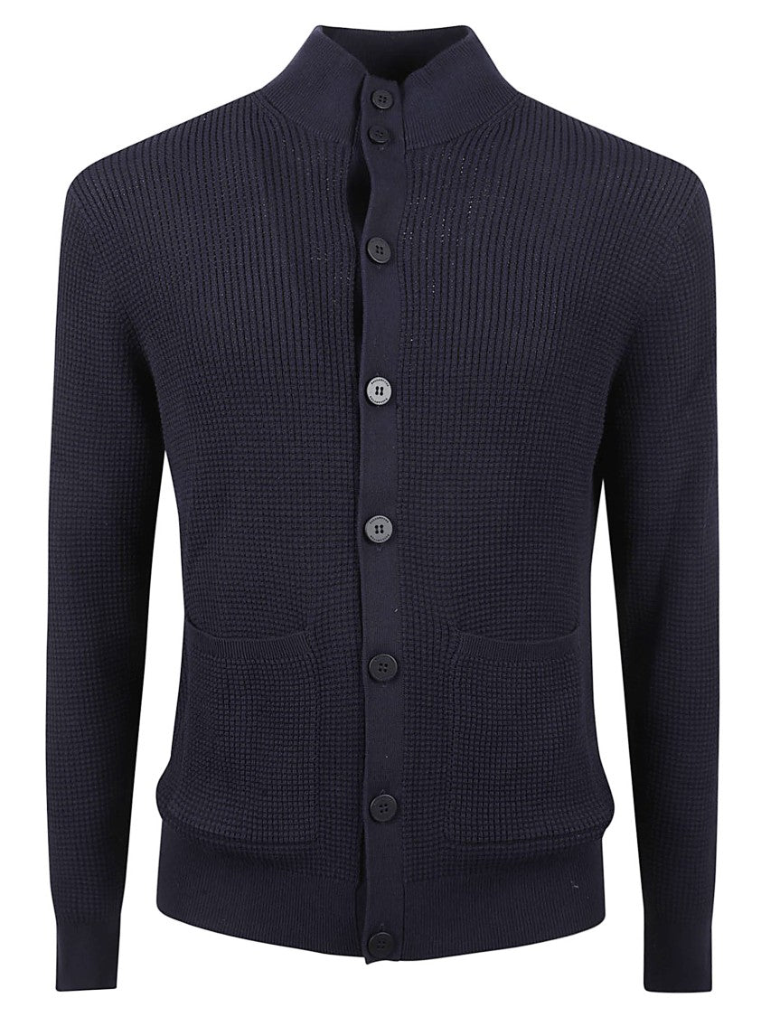 Textured Knit Sweater With Button-Up Front