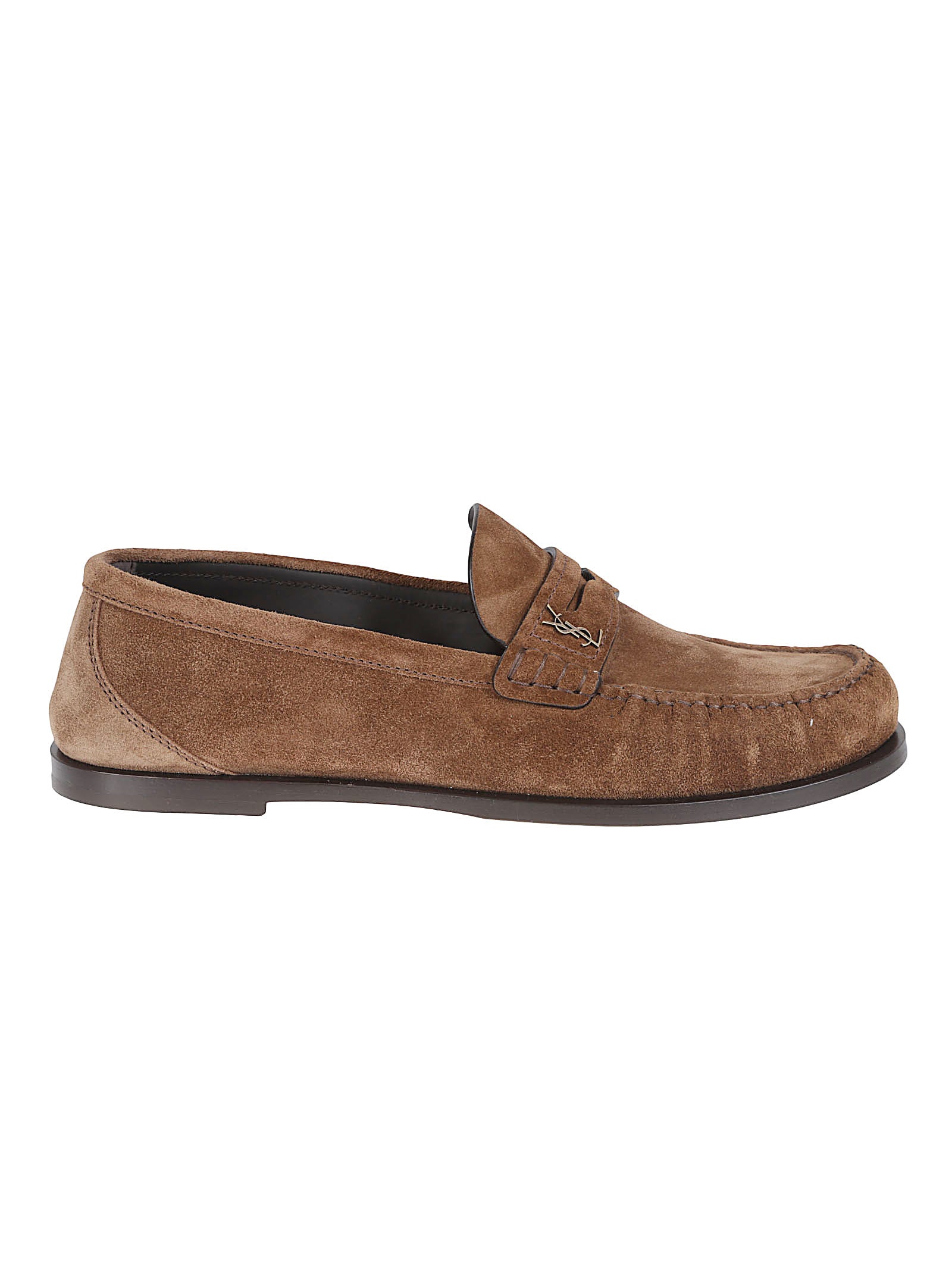 Brown Suede Moccasin-Style Flat Shoes with Stitched Toe