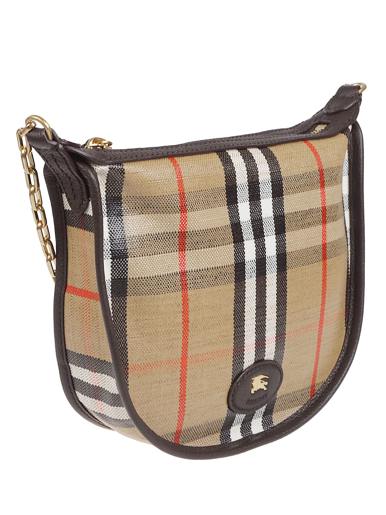 Crescent-Shaped Checkered Bag with Gold-Tone Chain Strap