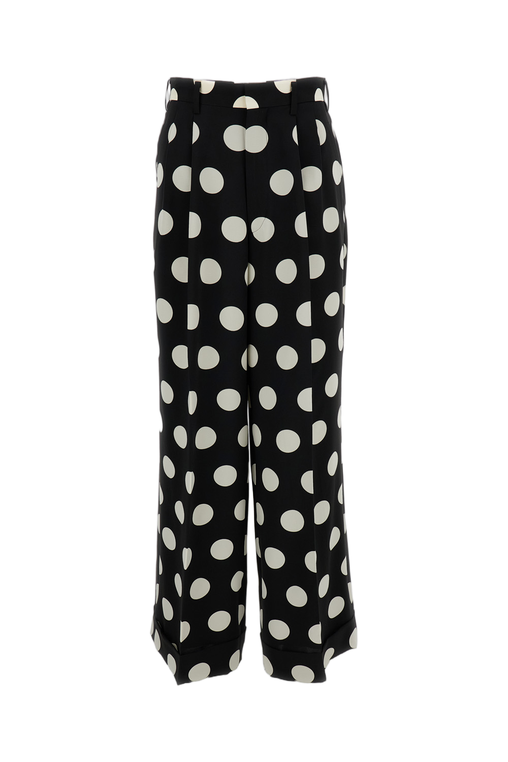 Fluid Polka-Dot Wide-Leg Trousers with Cuffed Hem