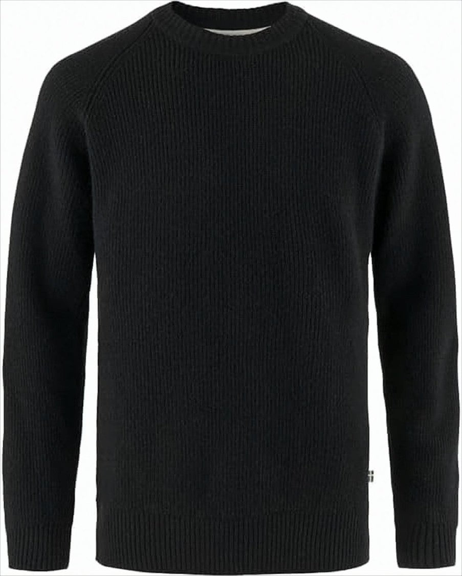 Textured Knit Long-Sleeved Top with Classic Crew Neckline