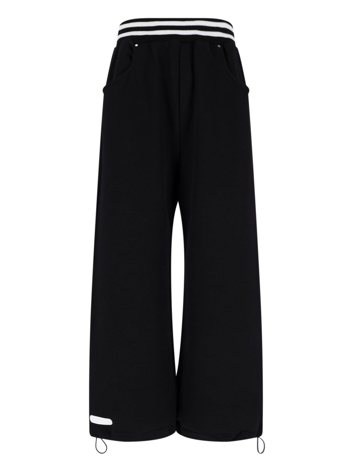 Black/White Graphic Wide-Leg Cropped Trousers