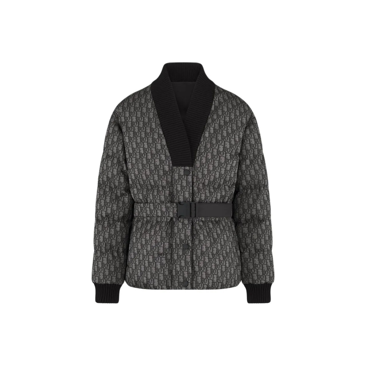 Quilted Jacket with Monogram Pattern and Shawl Collar