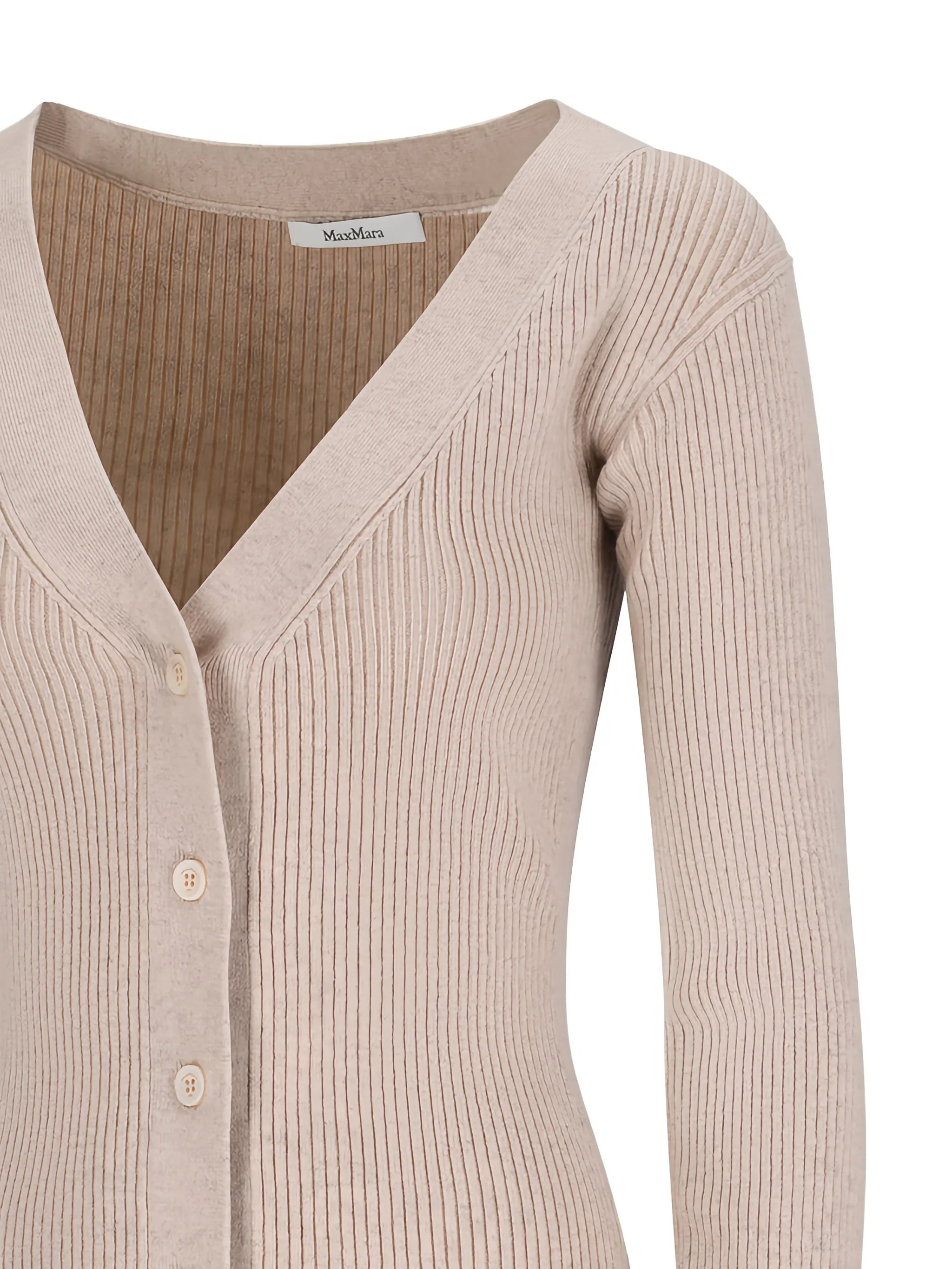 Beige Gioiosa Ribbed Knit Button Cardigan