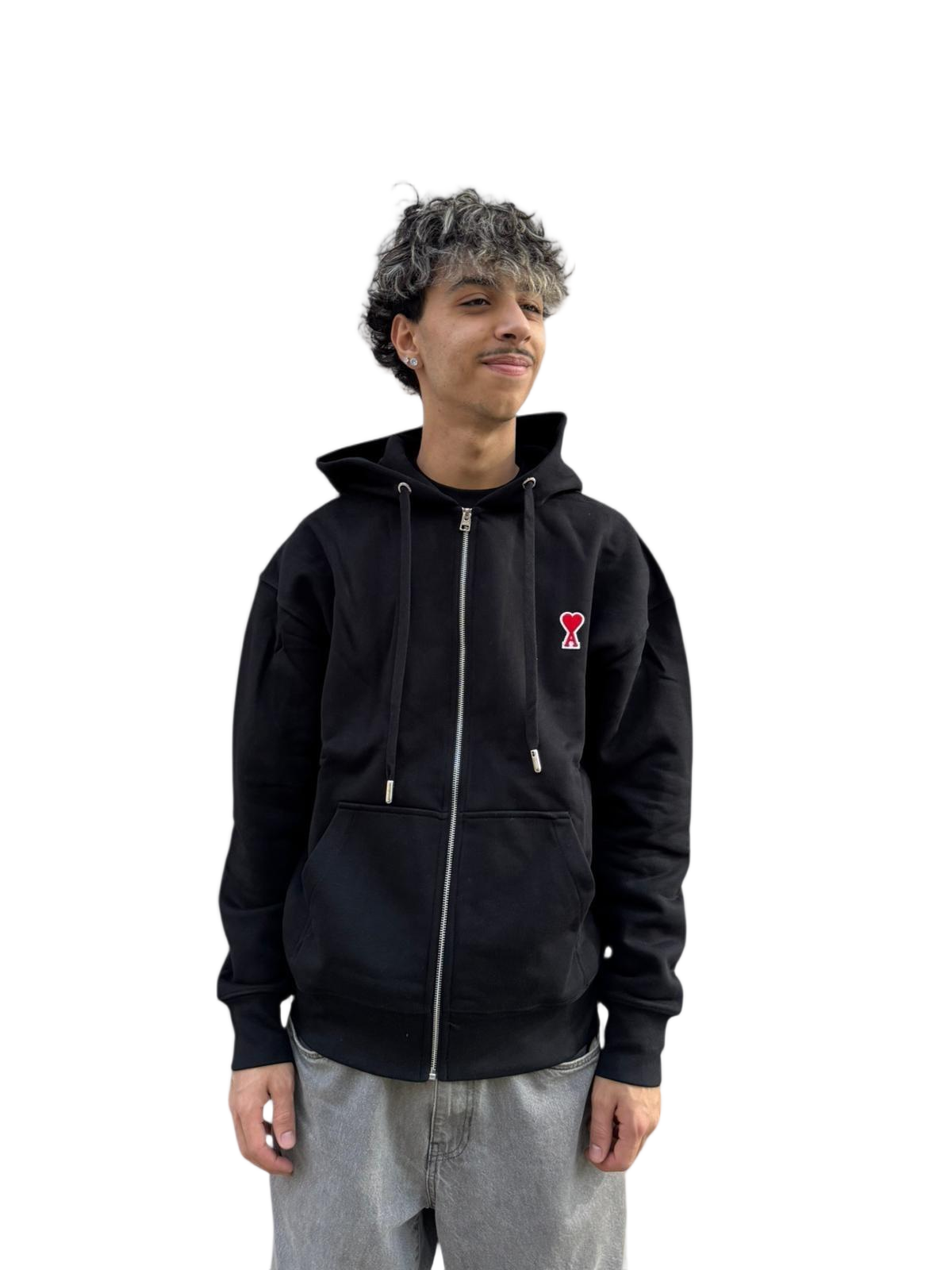 Relaxed Fit Black Hoodie with Zip-Up Closure