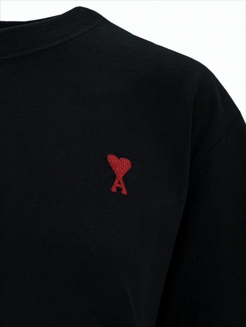 Short-Sleeve Black T-Shirt with Red Embroidered Logo