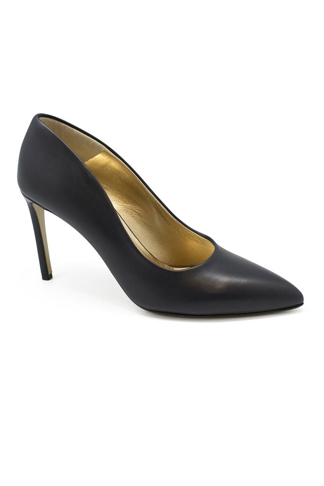 Blue Leather Pumps With Pointed Toe