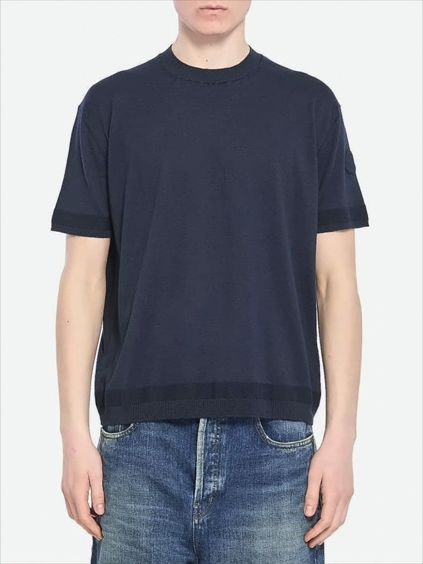 Short-Sleeve Relaxed Fit Sweater with Crew Neckline and Ribbed Trims