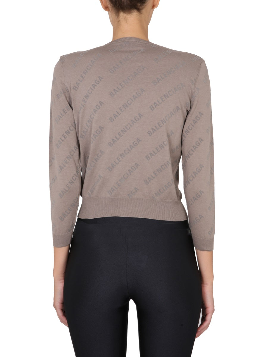 Cropped Cardigan with Embossed Logo All-Over Design