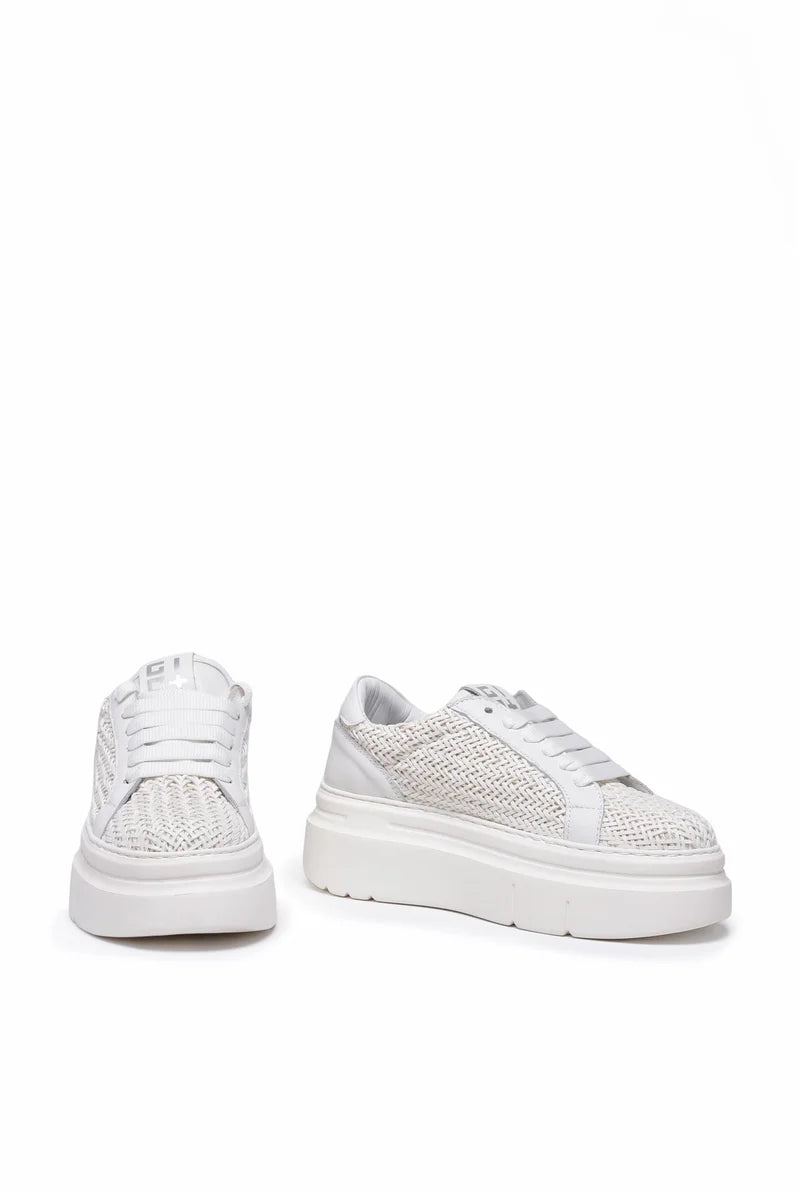 Leather Wedge Sneakers - White