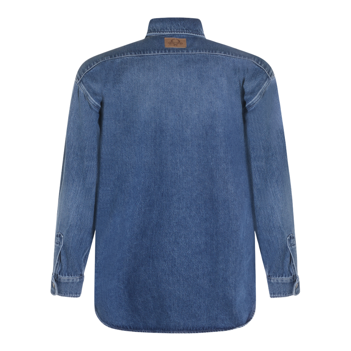 Frayed Heart-Patch Denim Shirt