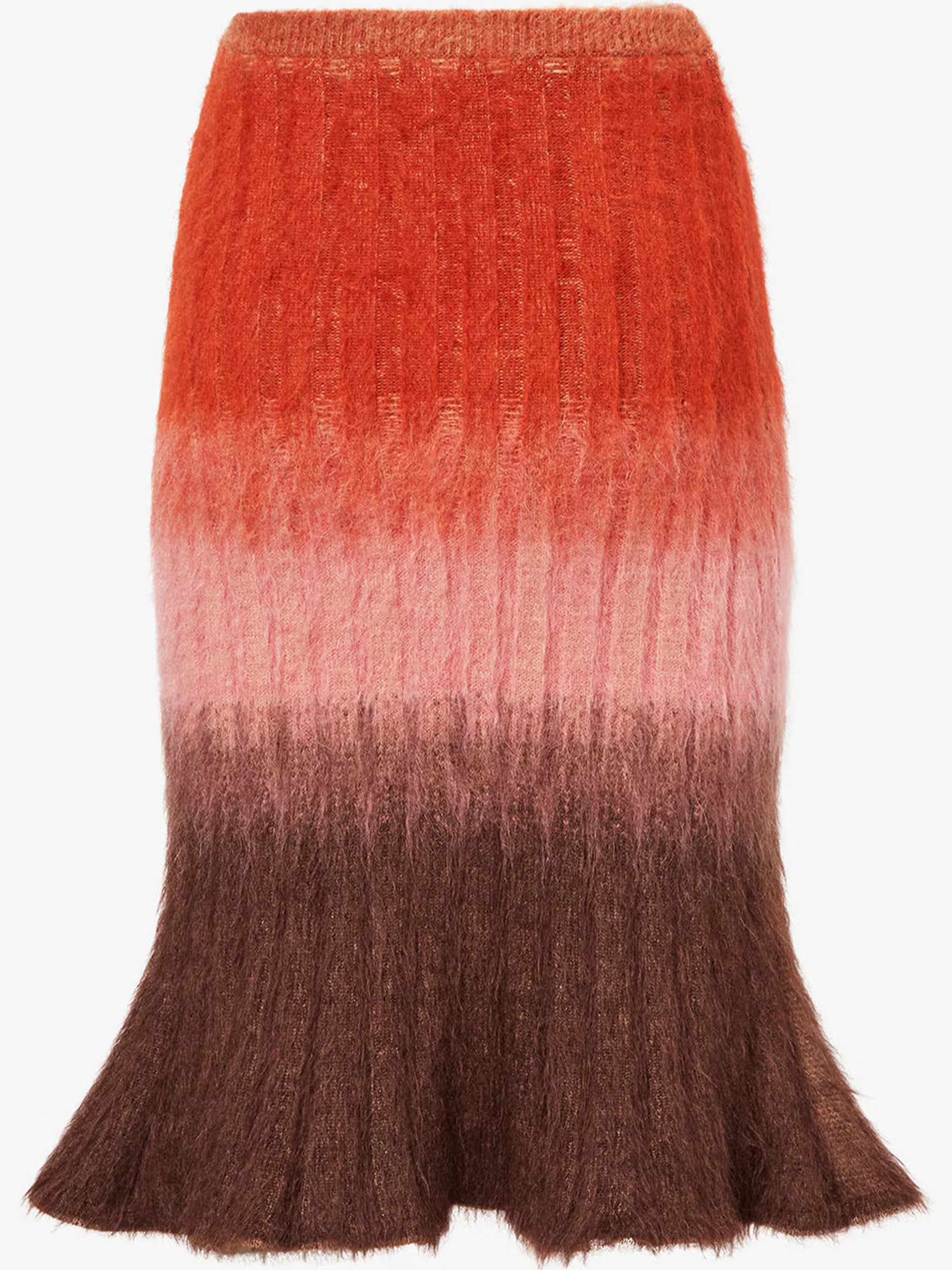 Orange Gradient Ribbed Wool Flared Skirt