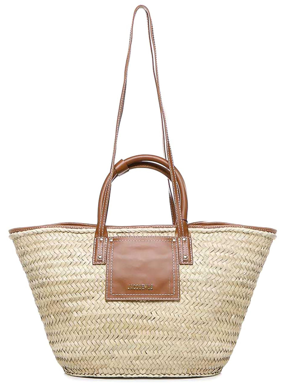 Woven Straw Tote Bag With Leather Trim And Handles