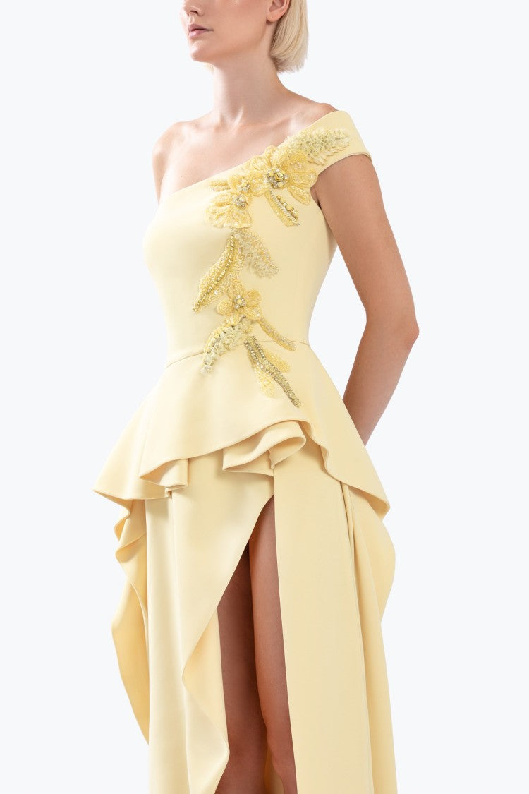 Long Crepe Embellished Dress