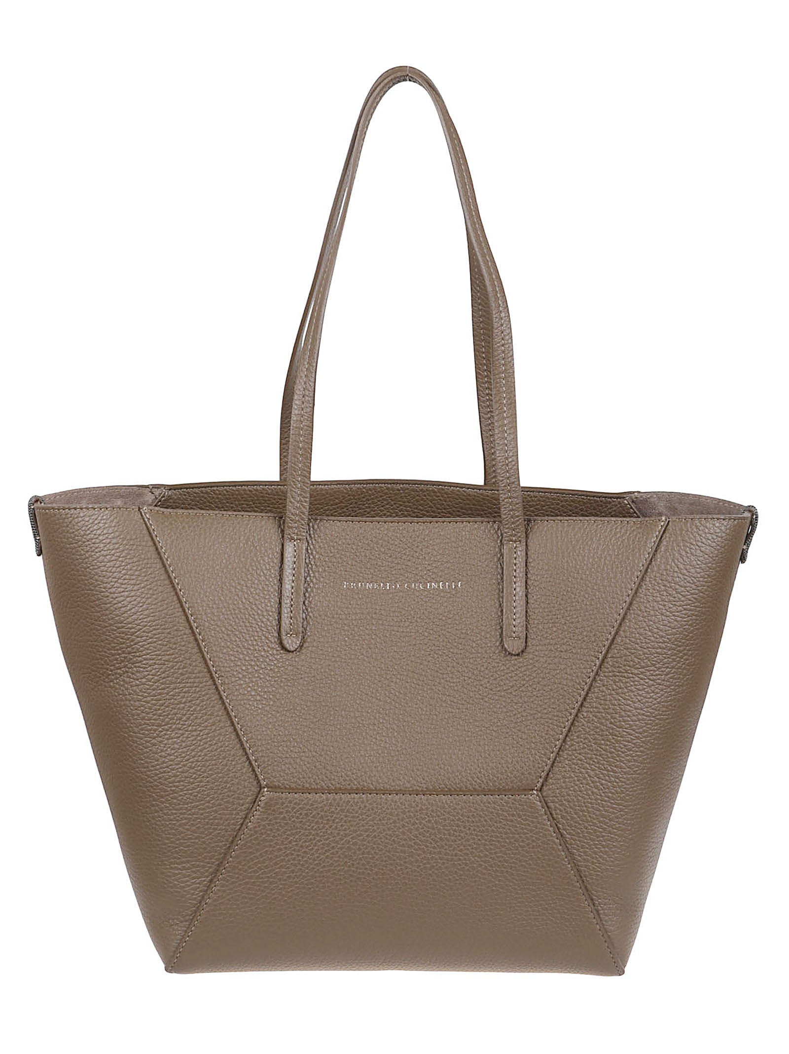 Geometric Panel Structured Tote Bag in Pebbled Leather