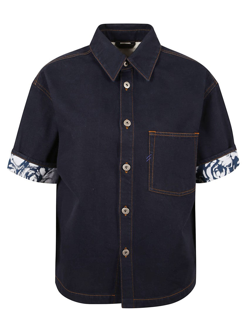 Relaxed Fit Button-Up Shirt With Contrast Stitching