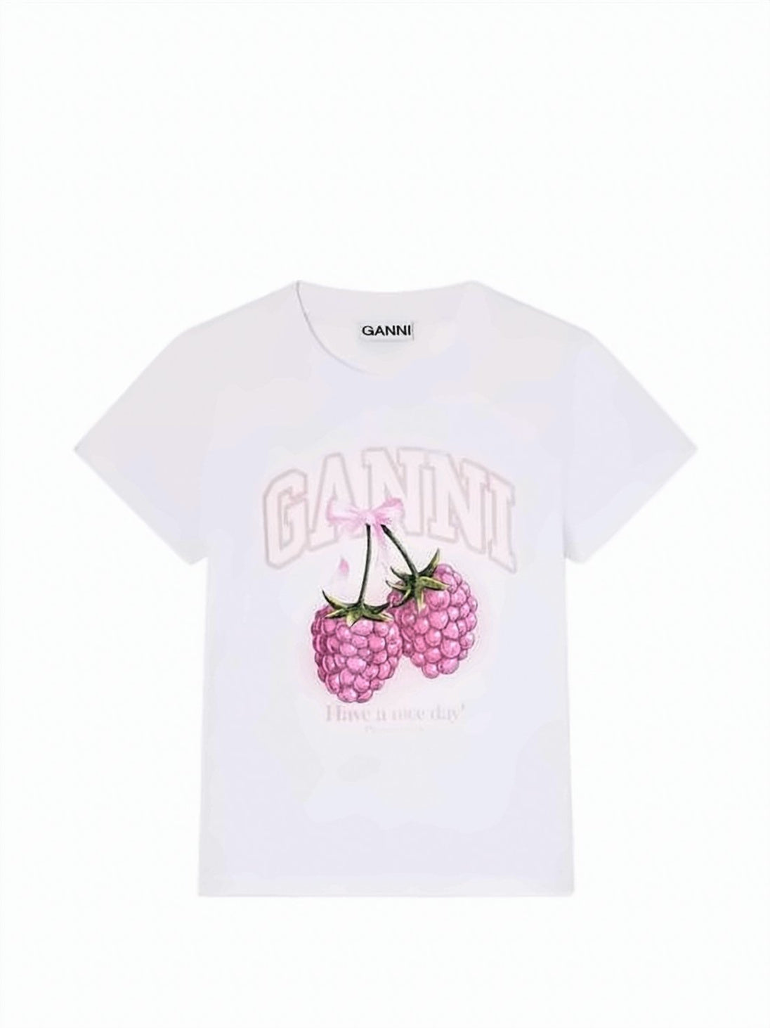 Graphic Print Short-Sleeved T-Shirt with Raspberry Motif