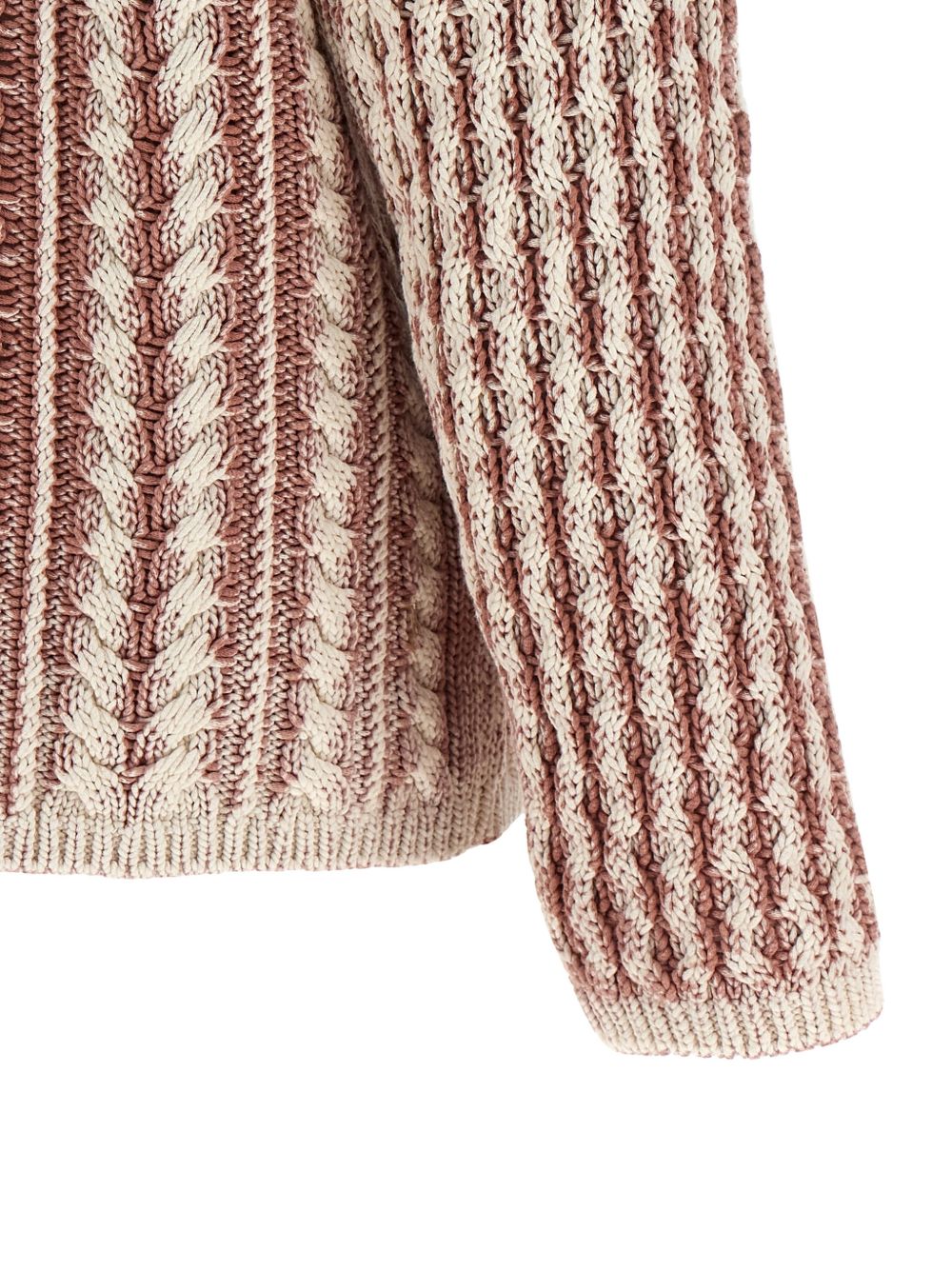 Textured Knit Sweater With Vertical And Cable Stripes