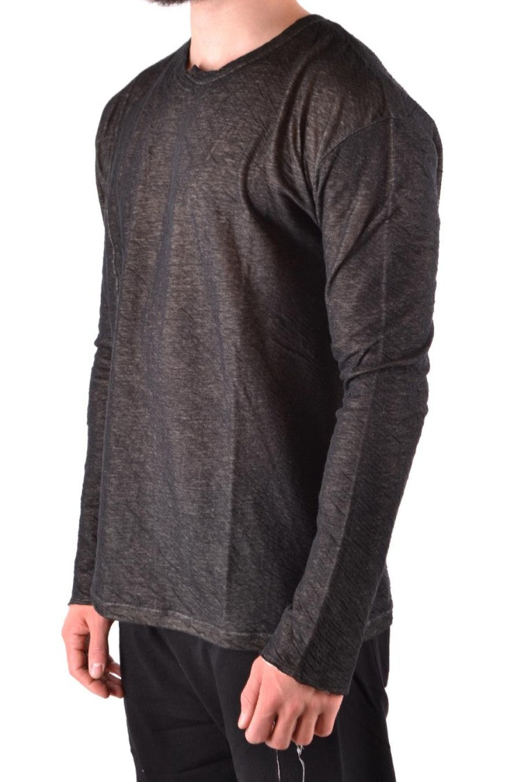 Textured Black Cotton Sweater