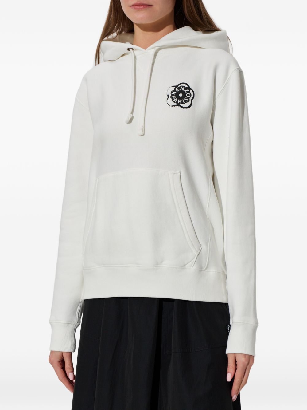 White Hoodie With Bold Black Graphic Logo