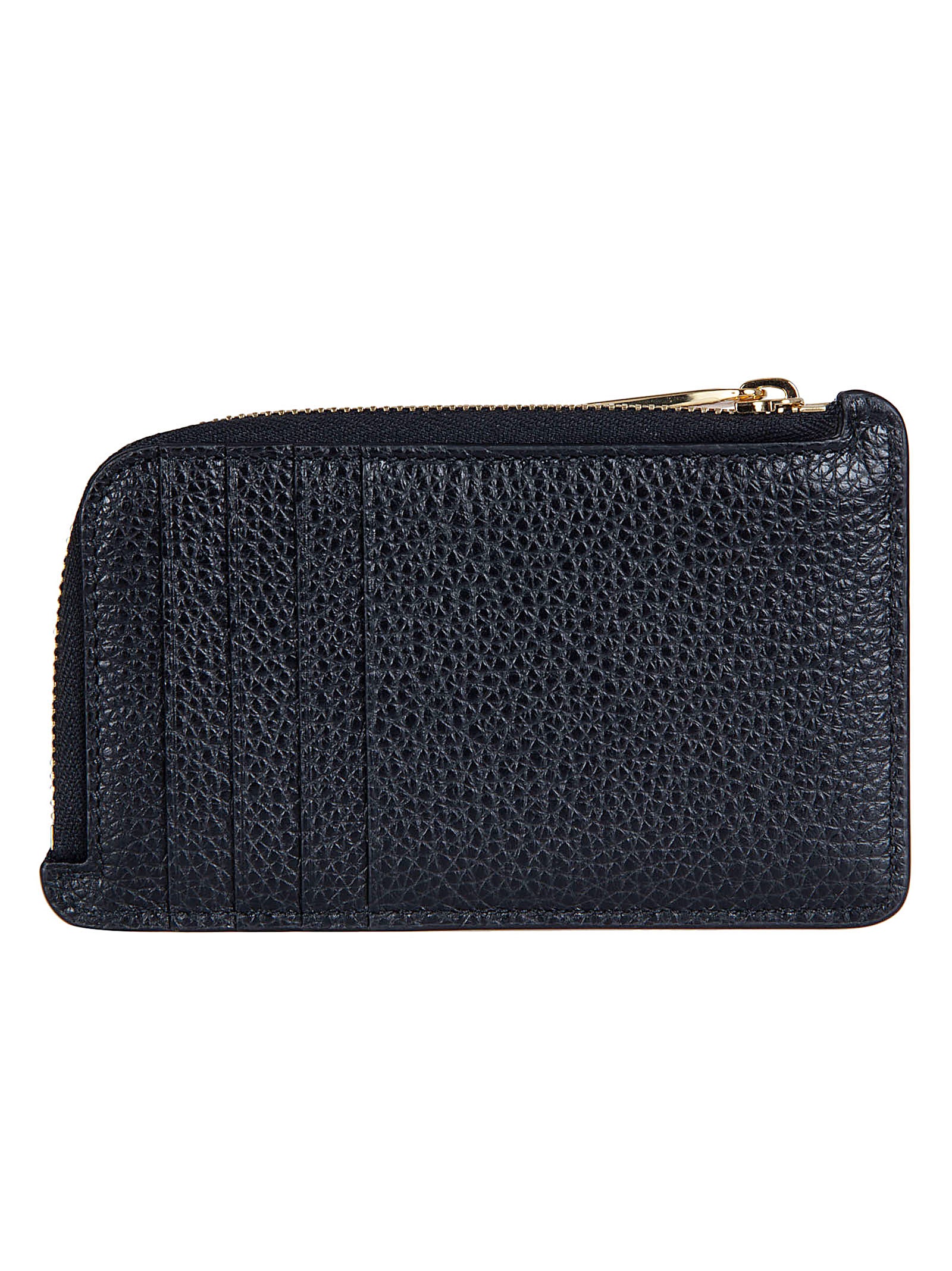 Compact Textured Calf Leather Wallet with Gold Clasp