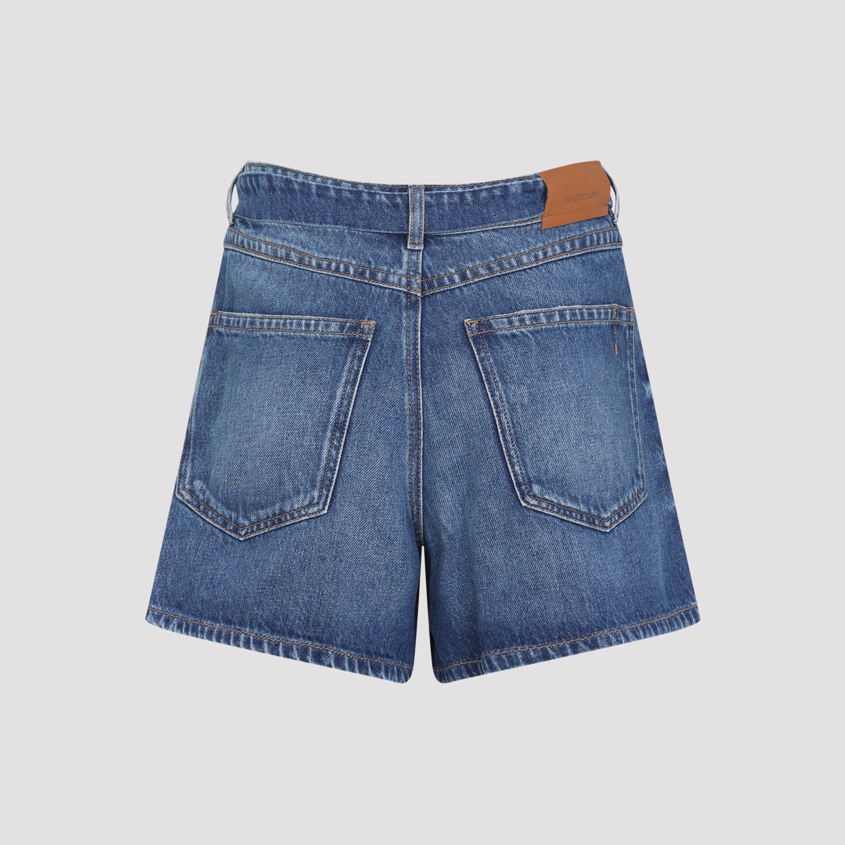High-Waisted Denim Shorts With Silver-Toned Buckle Detail