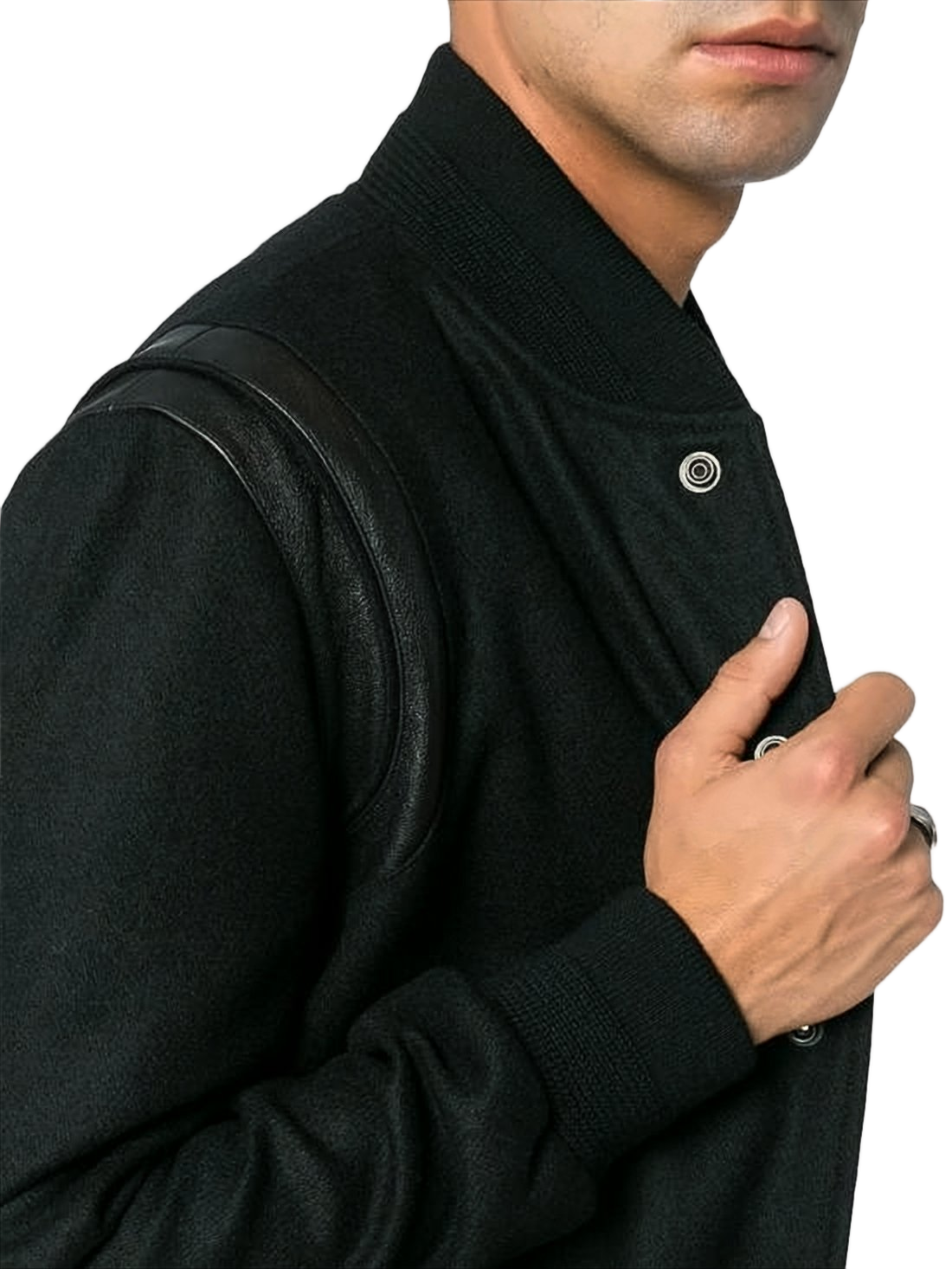 Classic Bomber Jacket with Leather Shoulder Accents