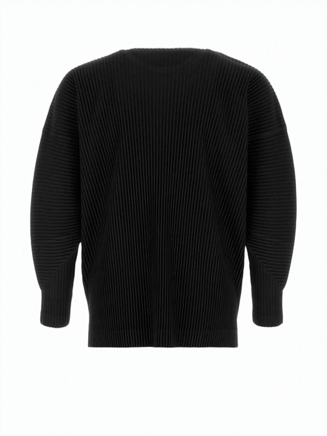 Finely Pleated Long-Sleeve Top with Round Neckline