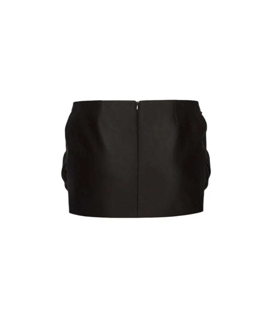Cotton Mini Skirt with Sculptural Rose Appliqués