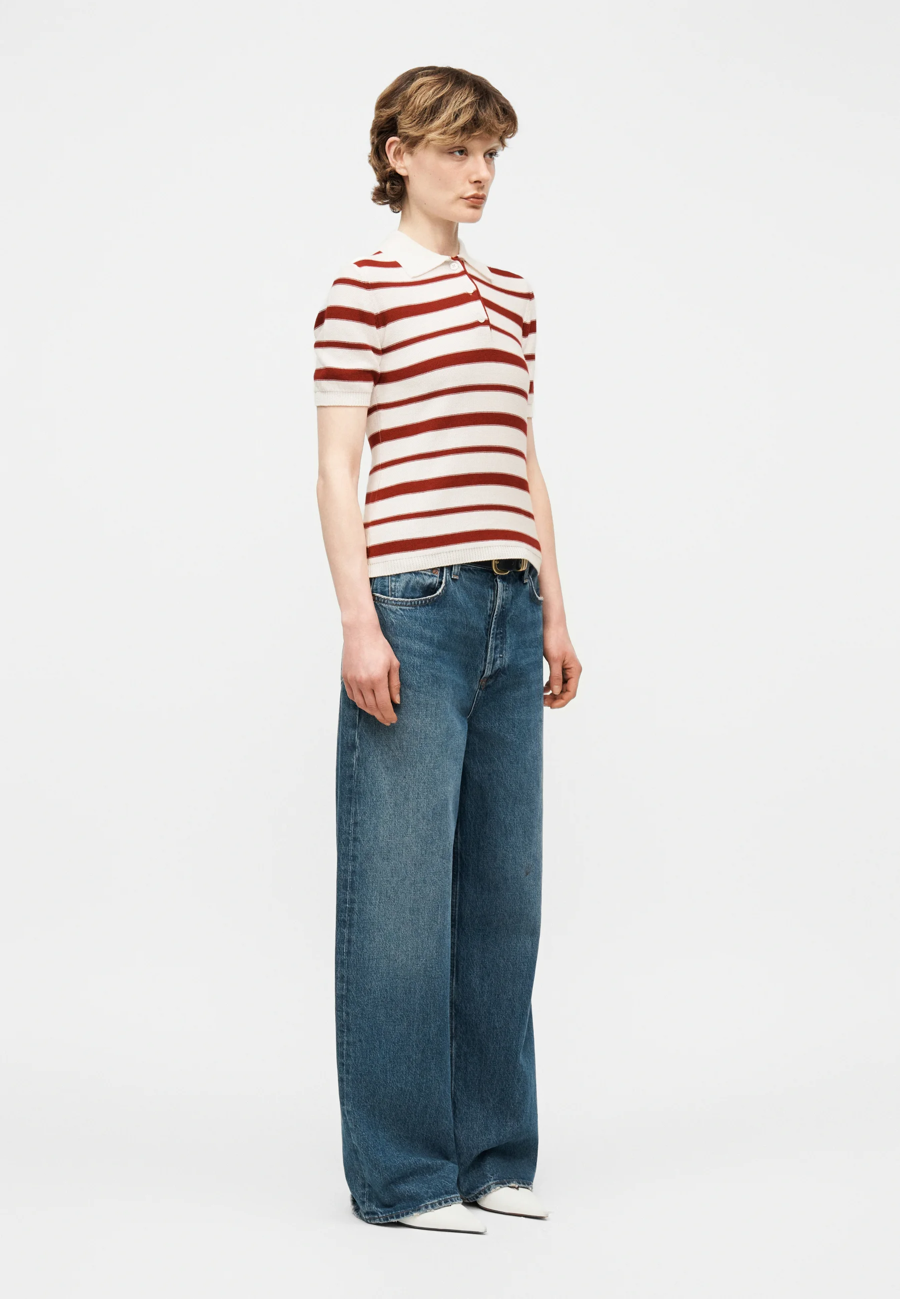 White Red Cotton Blend Sweater