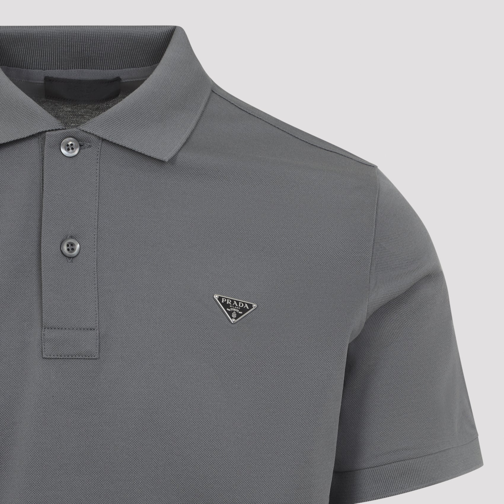 Grey Cotton Polo Shirt with Classic Collar