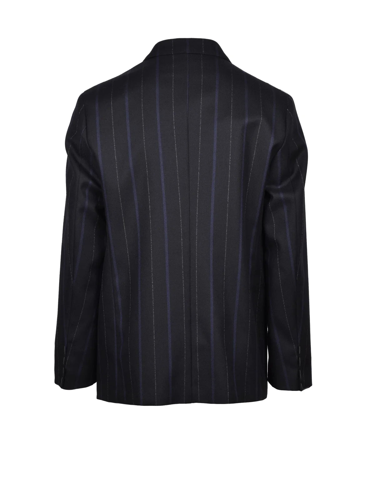 Black Blue Men Virgin Wool Double-Breasted Suit