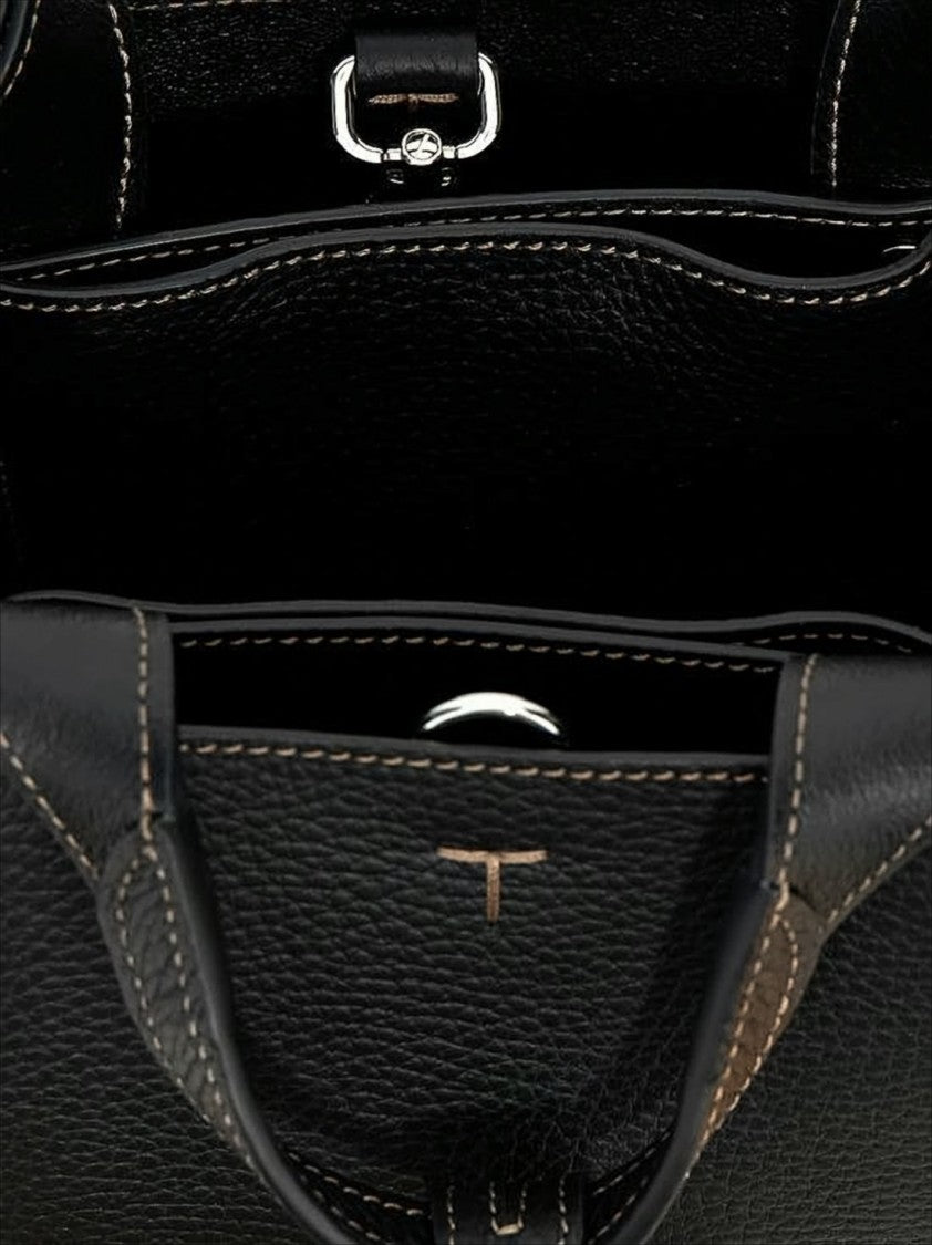 Textured Calf Leather Shoulder Bag With Dual Handles