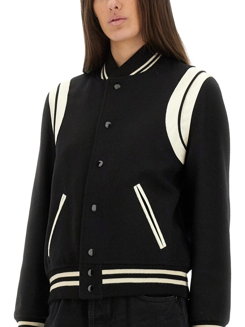 Wool Varsity Jacket With Contrasting Stripe Details