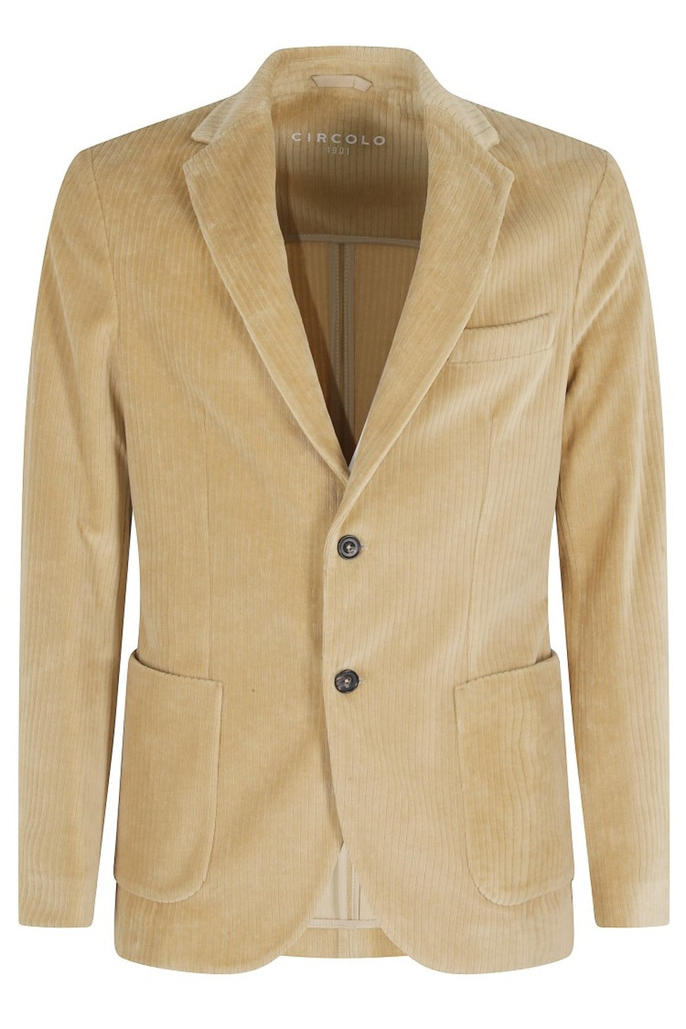 Sandy Beige Corduroy Jacket With Ribbed Velvet Accents