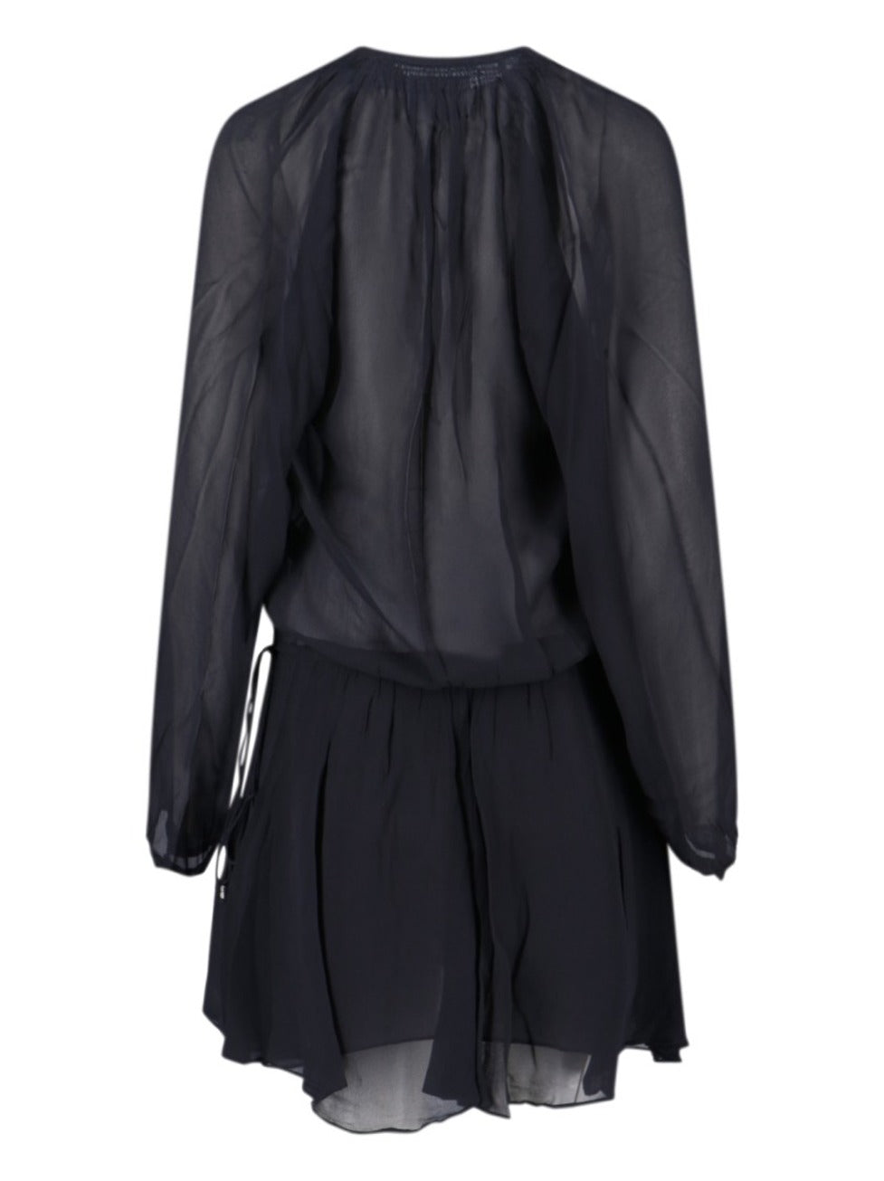 Black Semi-Transparent Midi Dress With Drawstring Waist