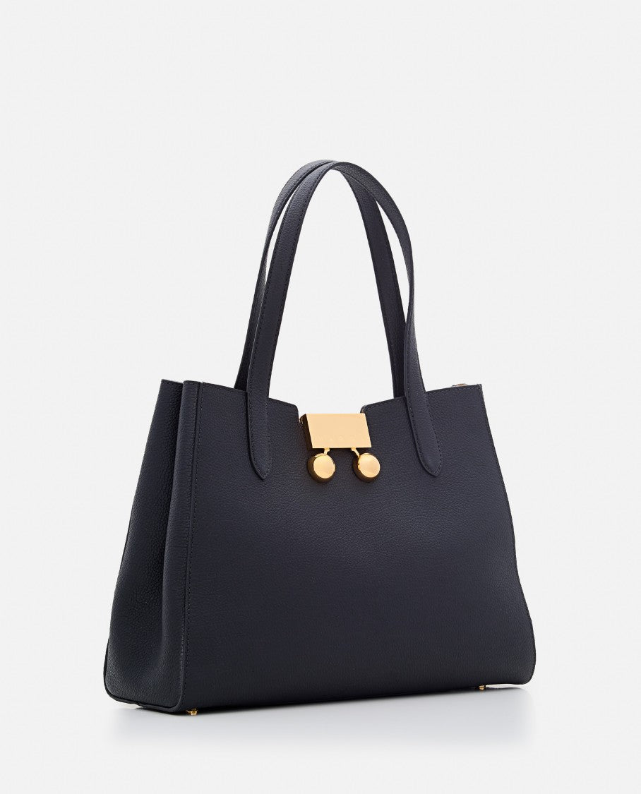 Black Handbag With Gold-Tone Clasp