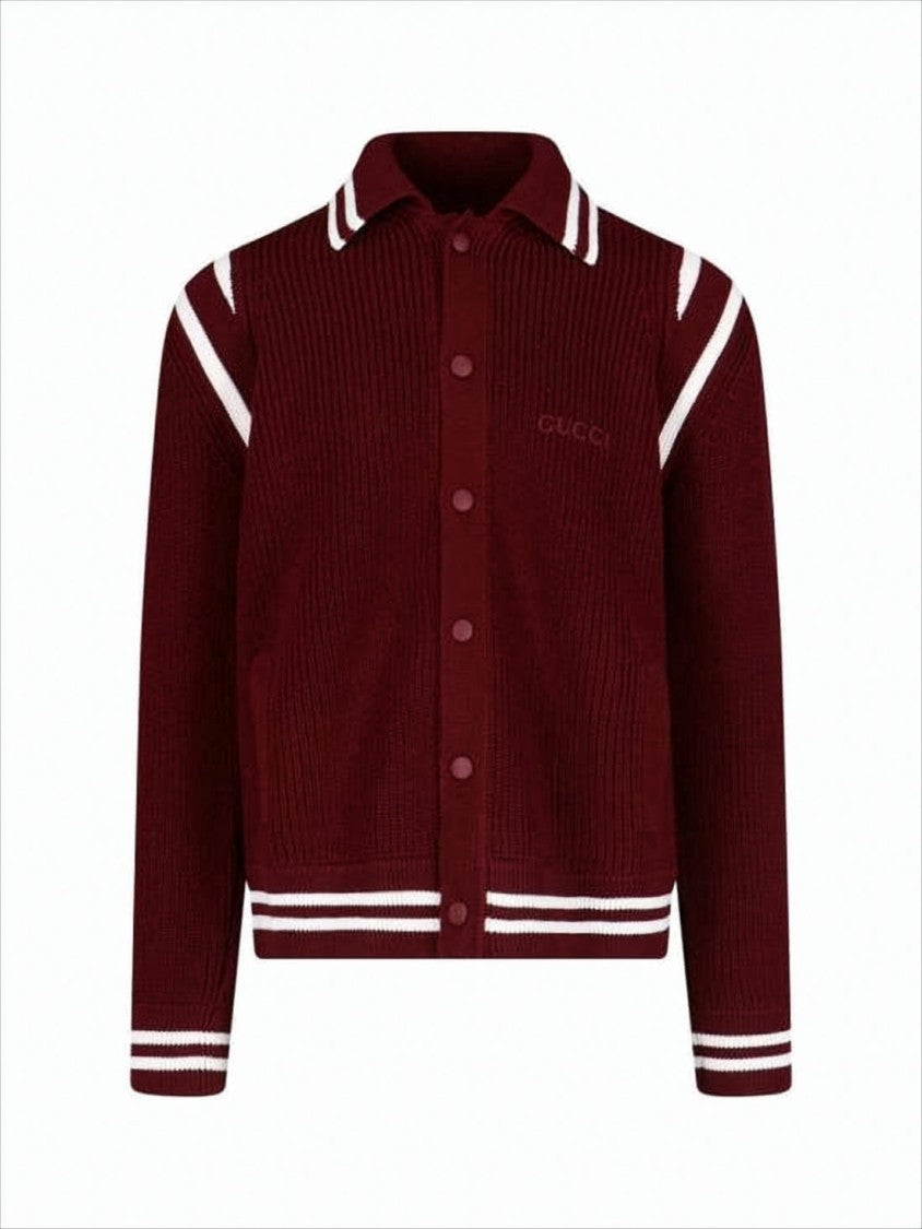 Burgundy Knit Cardigan with Ribbed Texture