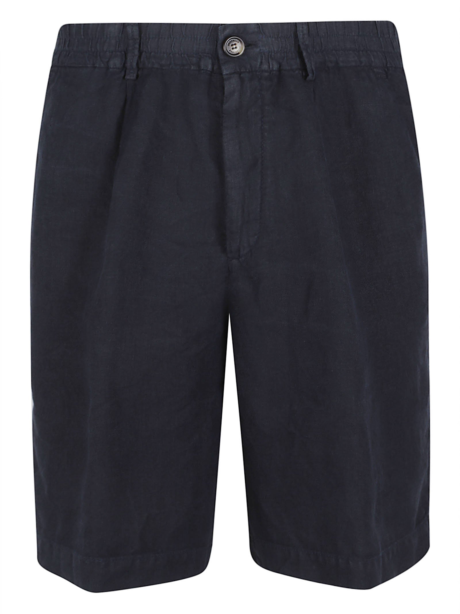 Tailored Black Linen Shorts with Flap Pockets