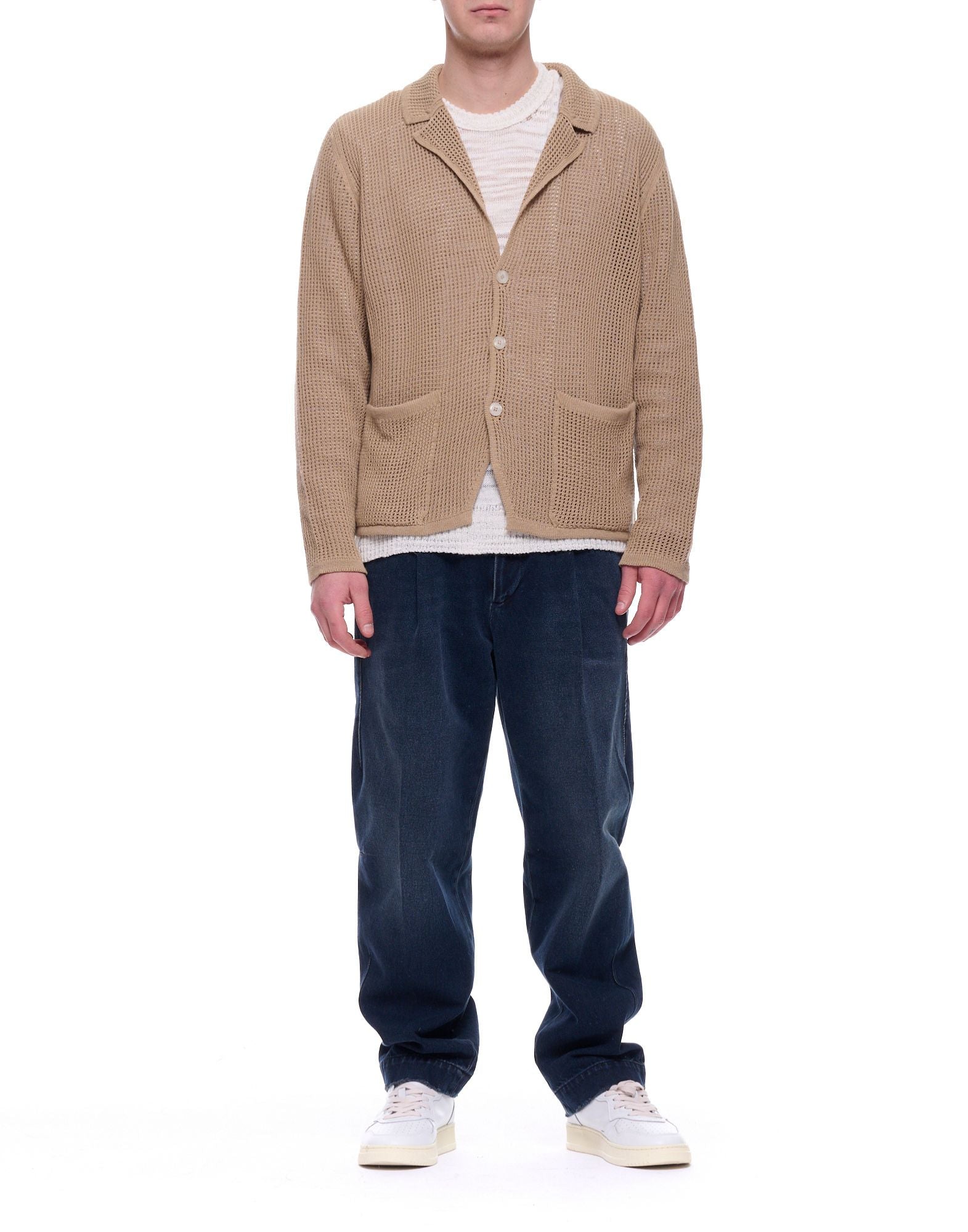 Sand Relaxed Fit Cotton Acetate Mesh Cardigan