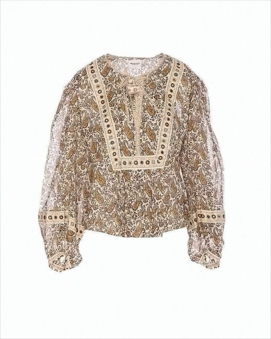 Floral-Printed Cotton Blouse with Embroidered Detailing